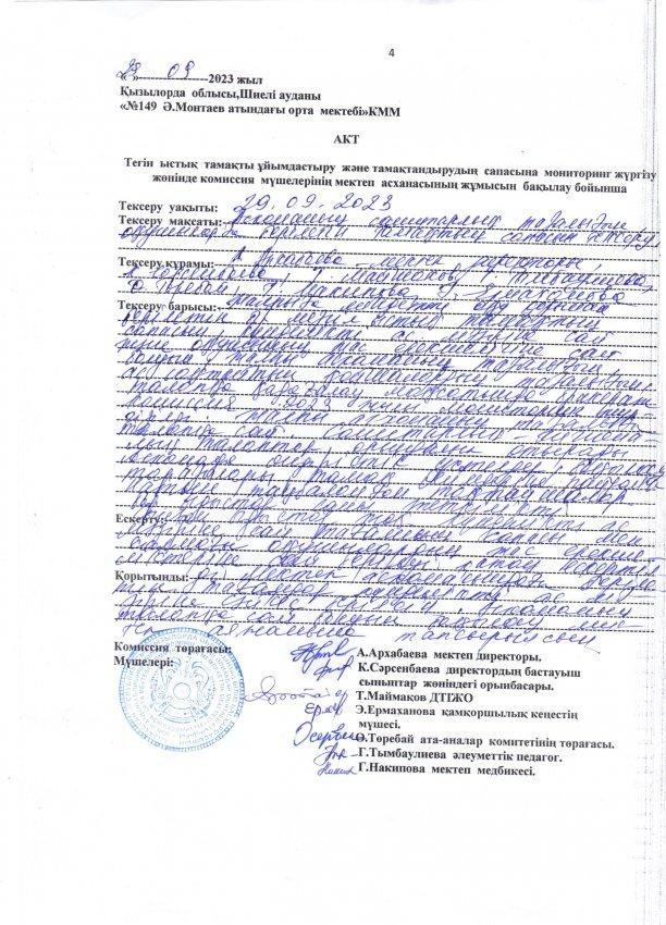 Асхананың тексеру  қорытындысы